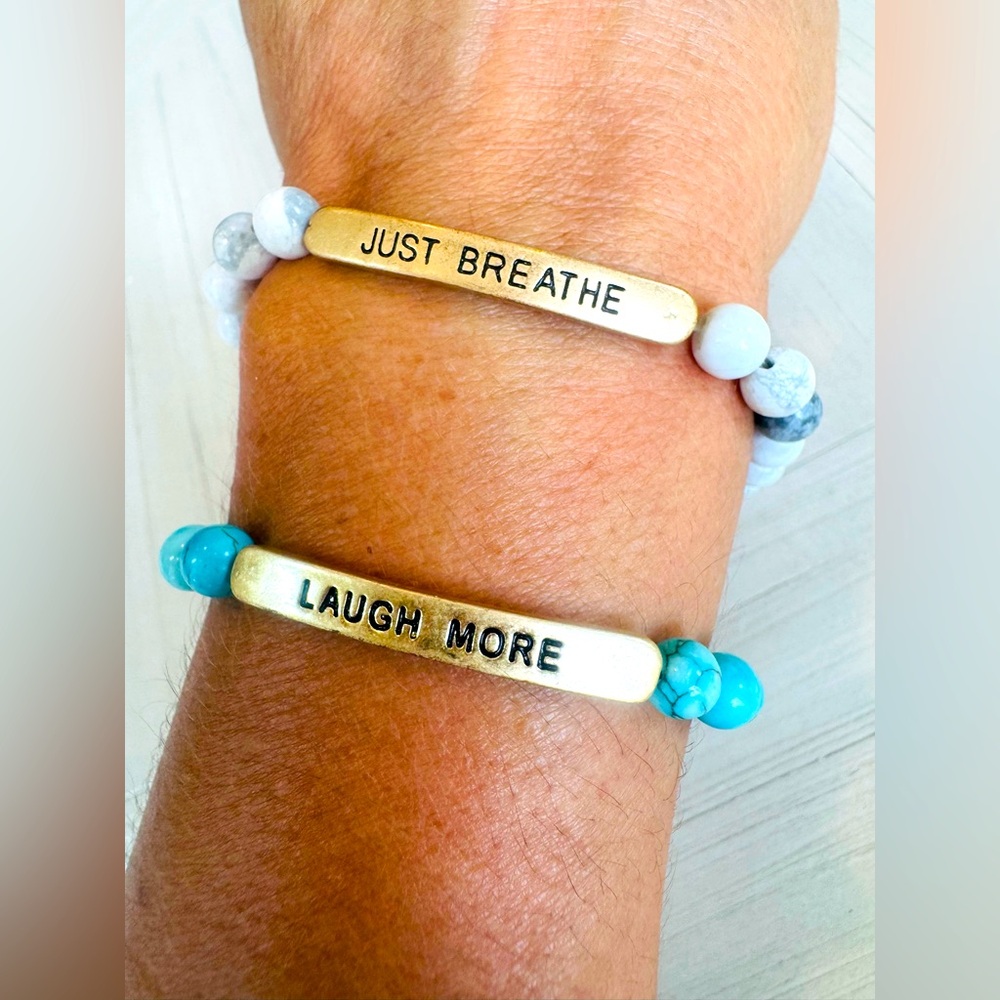 Inspirational Beaded Bracelets Set of 2 – Just Breathe & Laugh More